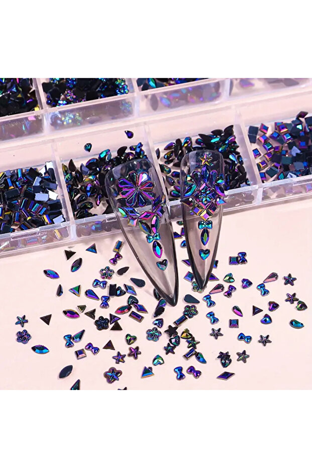 as shown Multi Shapes 3D Flat Bottom Nail Rhinestones Colorful Nail Gems Glass AB Crystal Kit Nail C