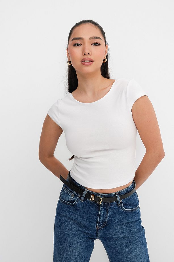 Sırt Dekolteli Basic T-shirt P1745-İ13 - 4