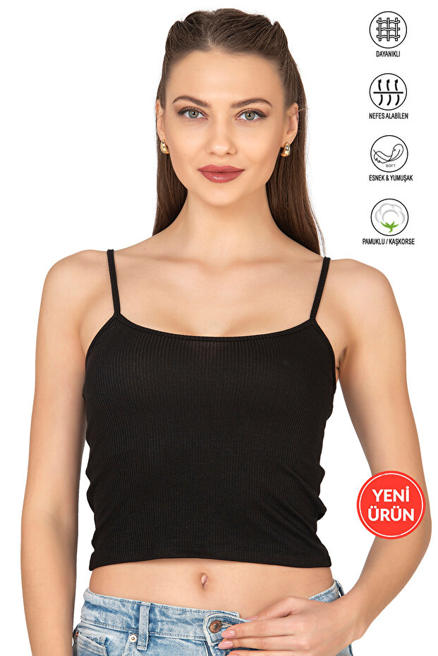 Özkan 27434 Women's Viscose Camisole Flexible Comfortable Adjustable Rope Strap Crop Tank Top Bustier
