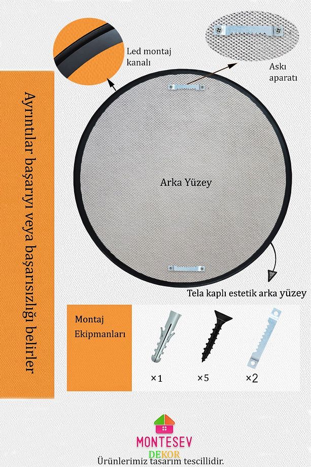 Zümrüt Siyah Dekoratif Ayna Yuvarlak Ayna Işlemeli Ahşap Duvar Aynası Tekli - 56 Cm - 8