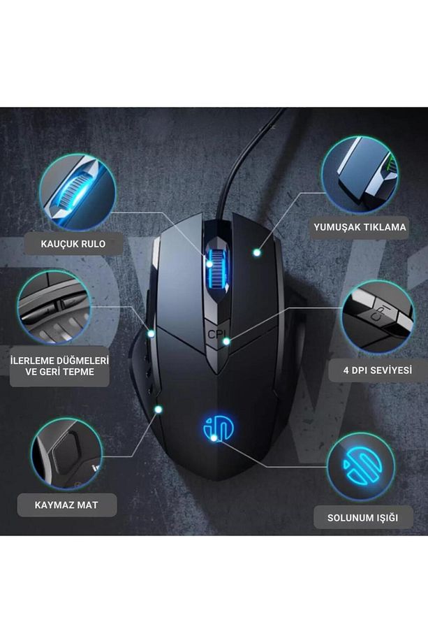Süper Sessiz 1.5 Metre Kablolu 7200 DPİ Ergonomik Oyuncu Mouse, Gecikmesiz Universal Süoer Mo - 3