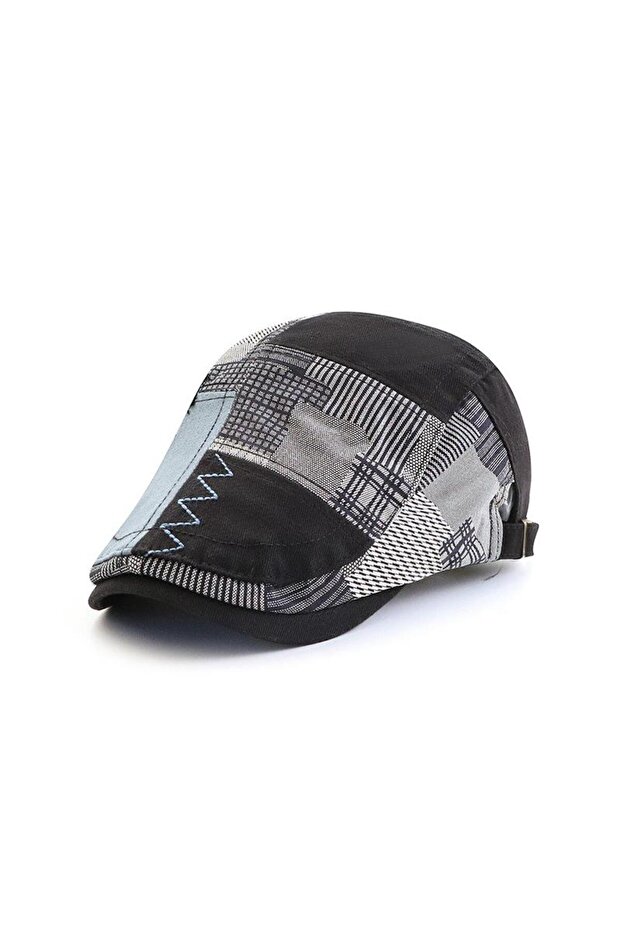 Italian Style Men's Cap Hat Canvas Asymmetrical Model Adjustable Anti-Sweat Men's Black