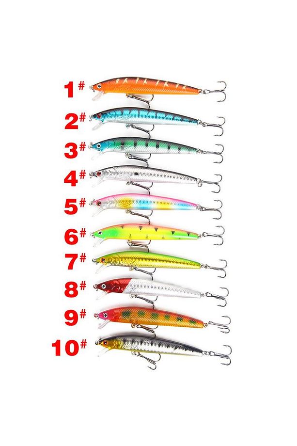 10 Adet 10cm 9gr Minnow Sahte Olta Yem Seti Rapala 1m Derinlik 10 Farklı Renk Karbon Çelik - 2