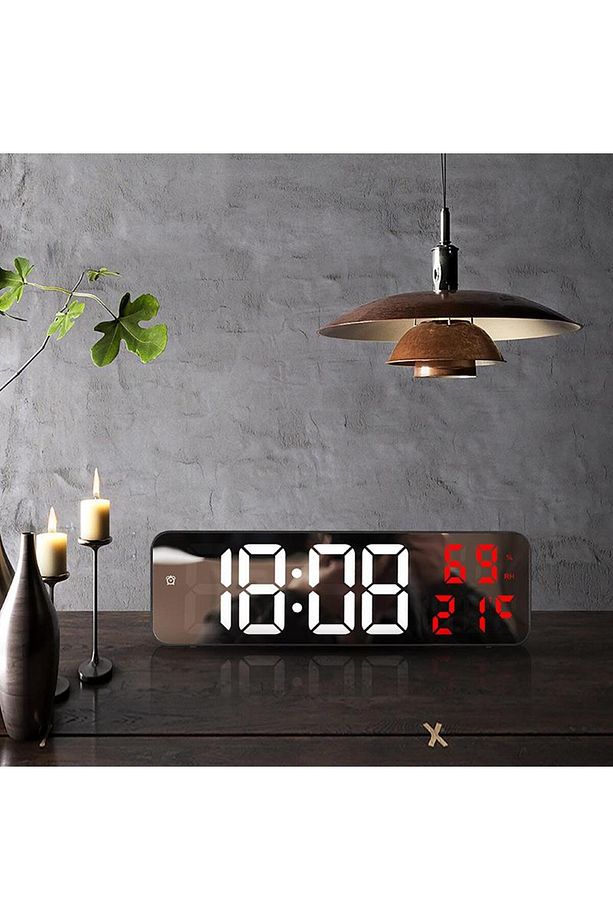 Nem Ölçer Dereceli Led Duvar Ve Masa Alarm Saati Kırmızı - 3