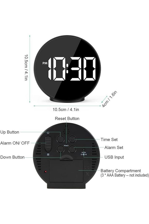 Çift Alarmlı Led Touch Snooze Şık Tasarım Masa Saati Siyah - 5