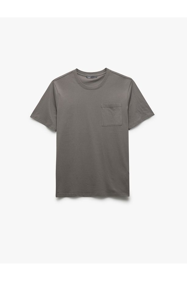 Bisiklet Yaka Cepli Regular Fit Pamuklu Kısa Kollu Erkek Basic Tişört - 1