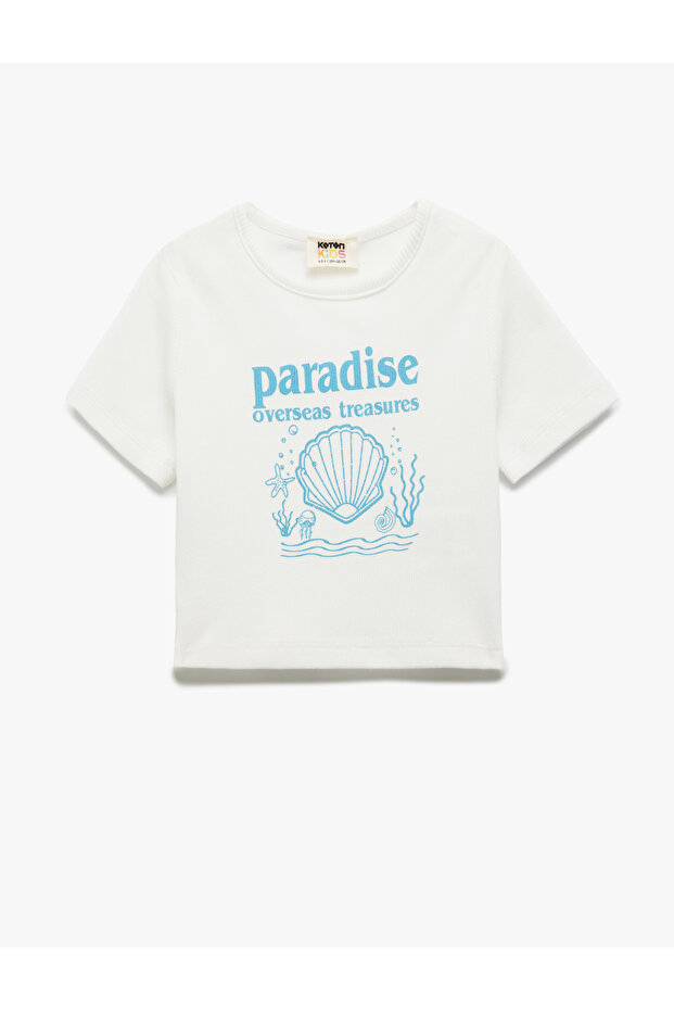 Crew Neck Short Sleeve Printed Cotton Crop T-Shirt