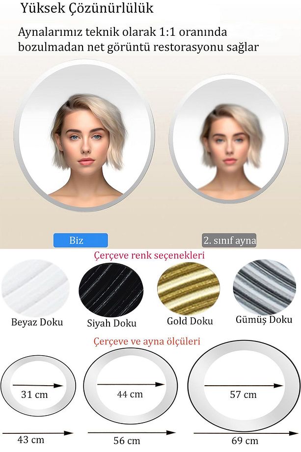 Zümrüt Siyah Dekoratif Ayna Yuvarlak Ayna Işlemeli Ahşap Duvar Aynası Tekli - 56 Cm - 9