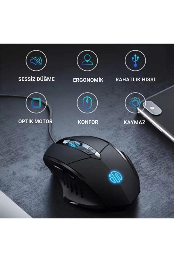 Süper Sessiz 1.5 Metre Kablolu 7200 DPİ Ergonomik Oyuncu Mouse, Gecikmesiz Universal Süoer Mo - 2