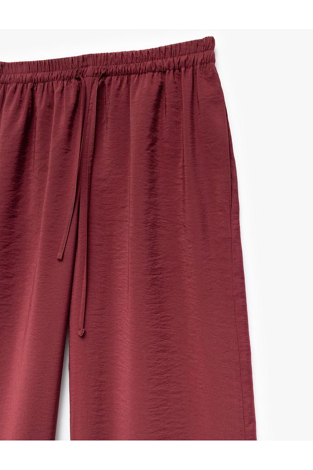 Modal Kumaş Normal Bel Cepli Düz Bol Paça Pantolon - 5