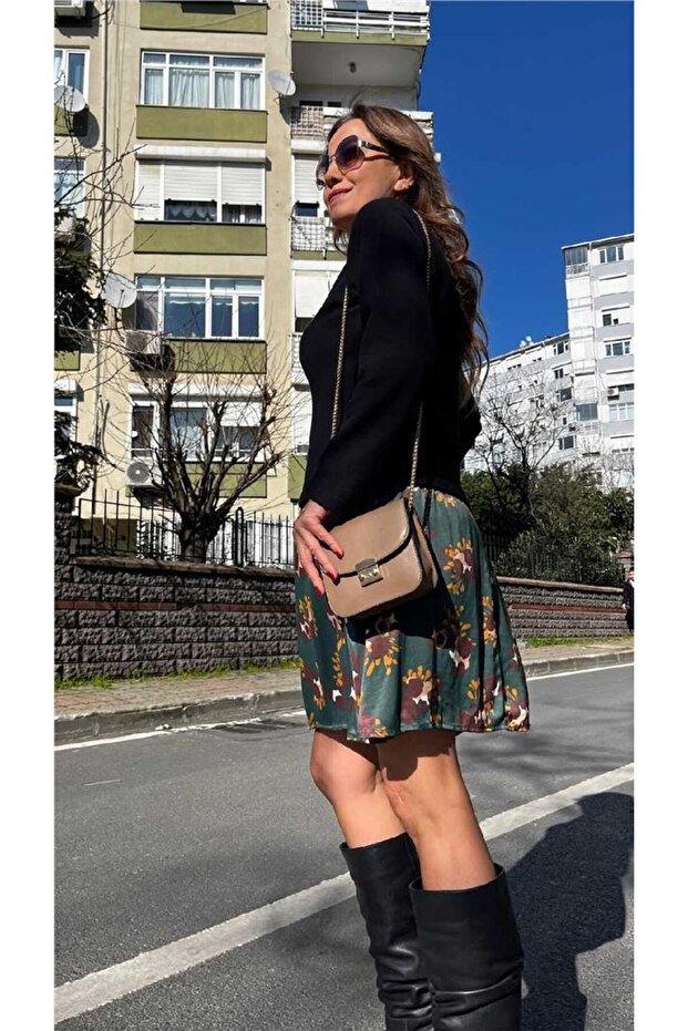 Saten Etekli Triko Elbise - 2