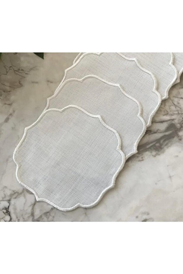 Set of 6 Linen Fabric Embroidered Single-Wrap Coffee Side Cocktail Napkins & Coasters Suitable for Embroidery.