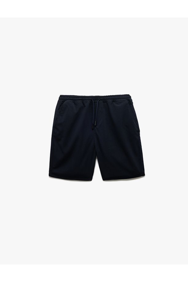 Viskon Karışımlı Cep Detaylı Bermuda Slim Fit Beli Bağcıklı Şort - 3