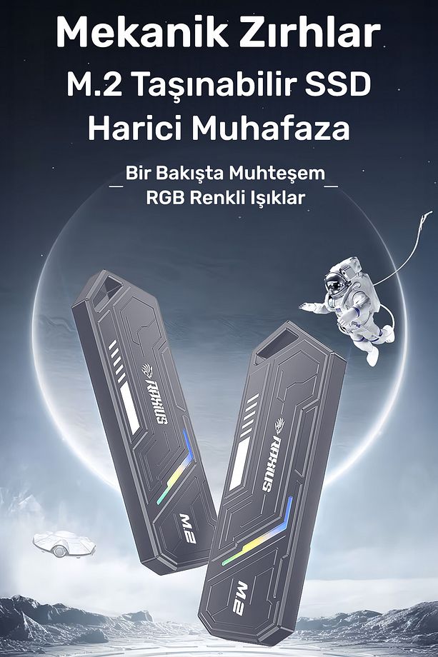 DK03 USB-A/Type-C Kablolu RGB 256GB 22x80 M.2 NVMe Taşınabilir Harici SSD - 4