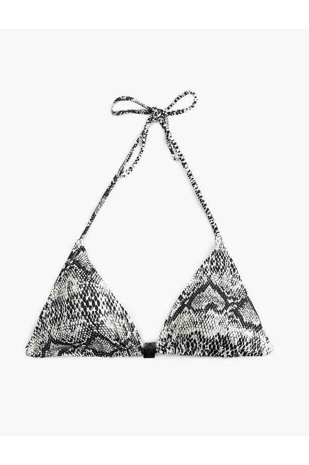 Aksesuarlı Yılan Desenli Üçgen Bikini Üstü - 1