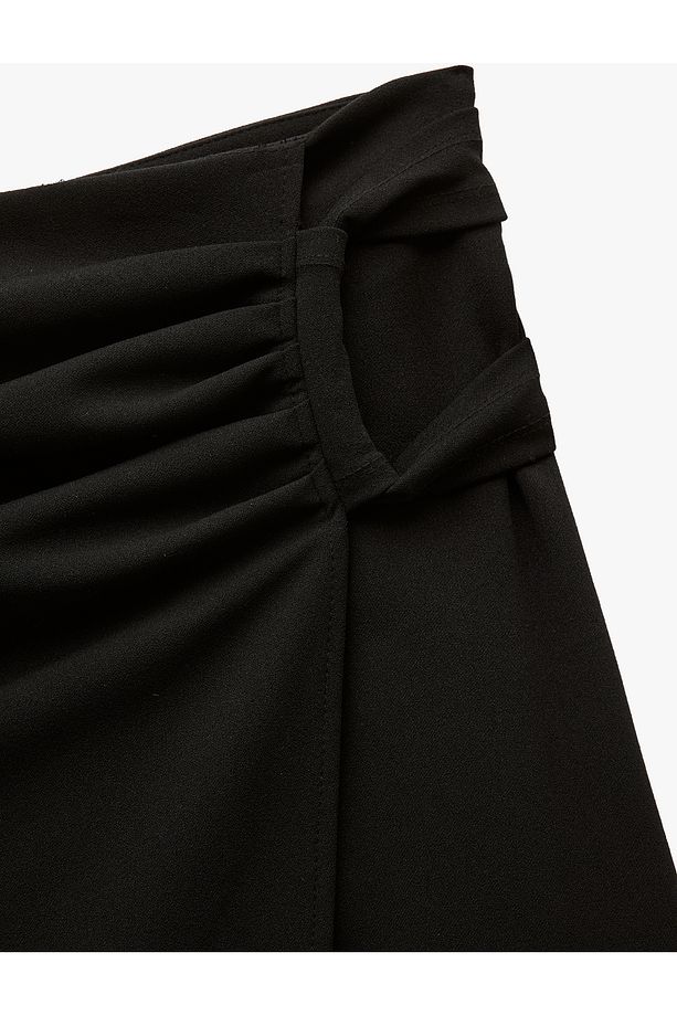 Krep Scuba Kumaş Drape Detaylı Midi Boy Kruvaze Etek - 5