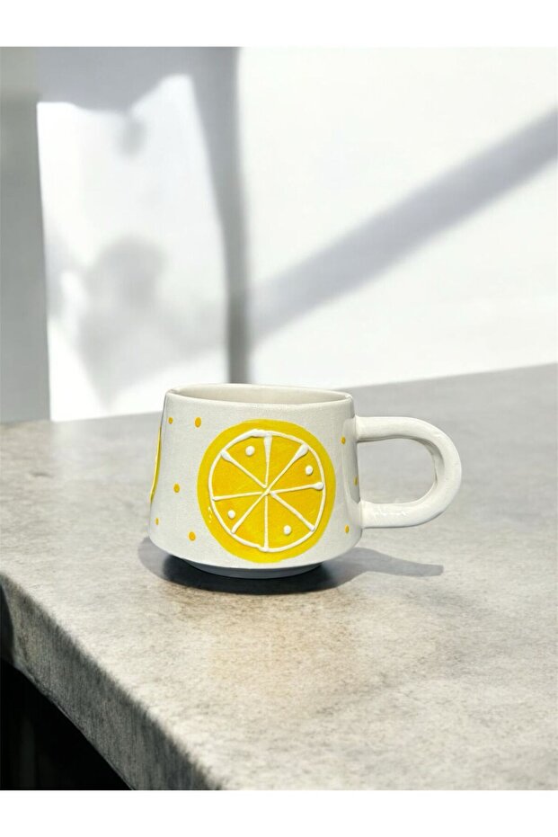 Handmade Lemon Embossed Patterned Ceramic Mug - 2