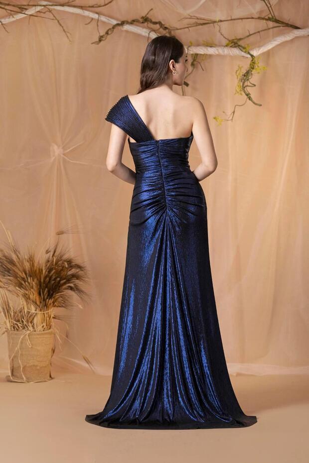 6019SIM TEK OMUZ SİMLİ LAME ELBİSE - 2