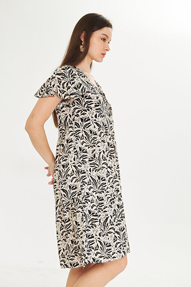 منقوشة الخامس الرقبة فستان قصير - 6