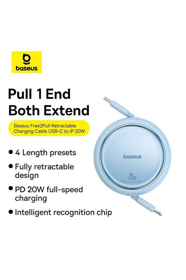 Free2Pull USB-C / Lightning Çıkarılabilir Kablo  20W 1m - Mavi - 4