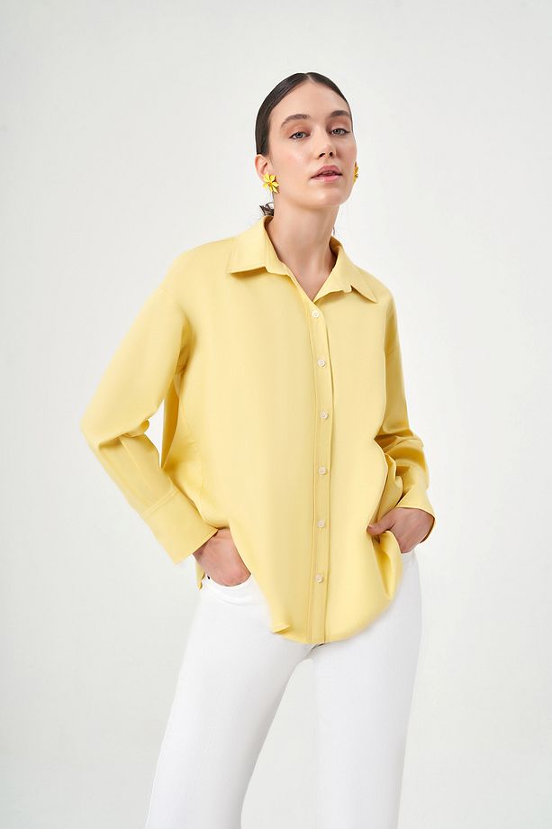 Sarı Poplin Pamuklu Gömlek 3513 - 2