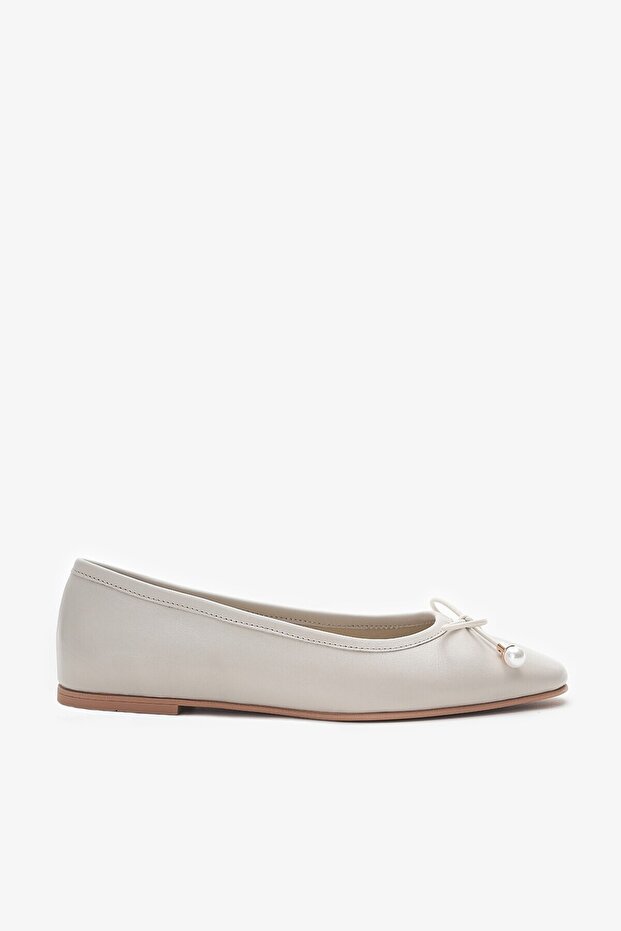 Lessie Beige Genuine Leather Women's Ballerinas