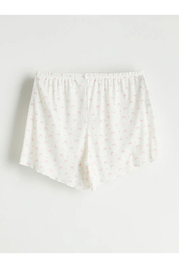 LCW Young Ekru Beli Lastikli Baskılı Kadın Şort Pijama Altı - 2
