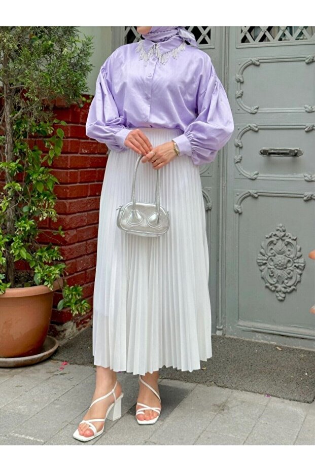 Piliseli Etek | Beyaz - 2