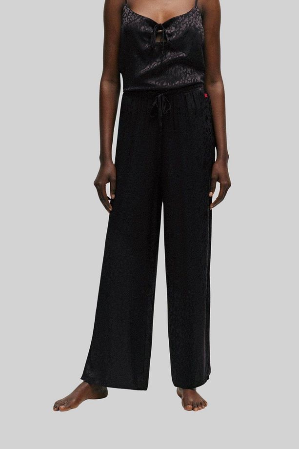 Kadın Imzalı Jakarlı Logolu Pijama Bluz Siyah - 1