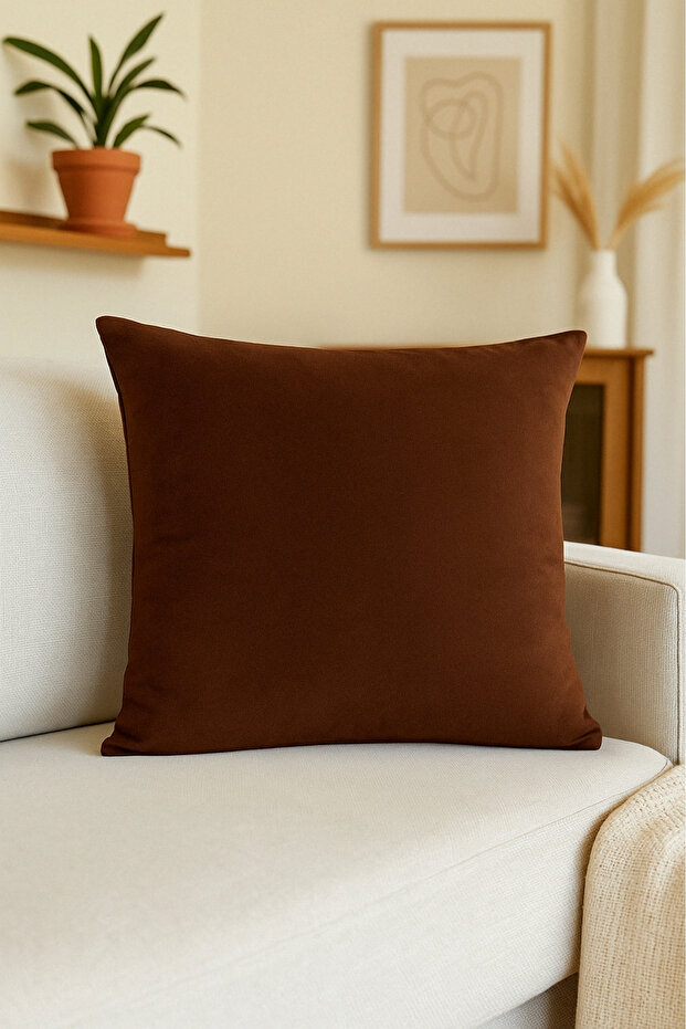 Luna Series Velvet Textured Throw Pillow Cover - Brown