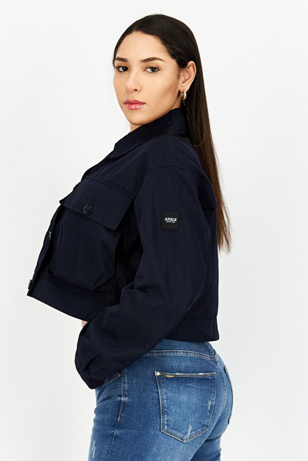 Women Solid Bomber Jackets, Navy - 4
