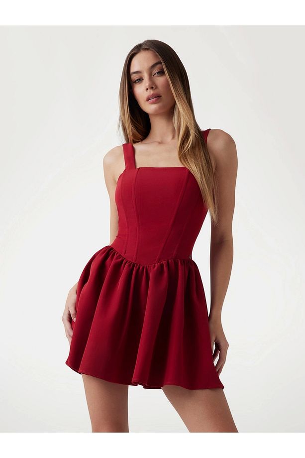 Kadın Kırmızı Fit And Flare Kısa Elbise - 3