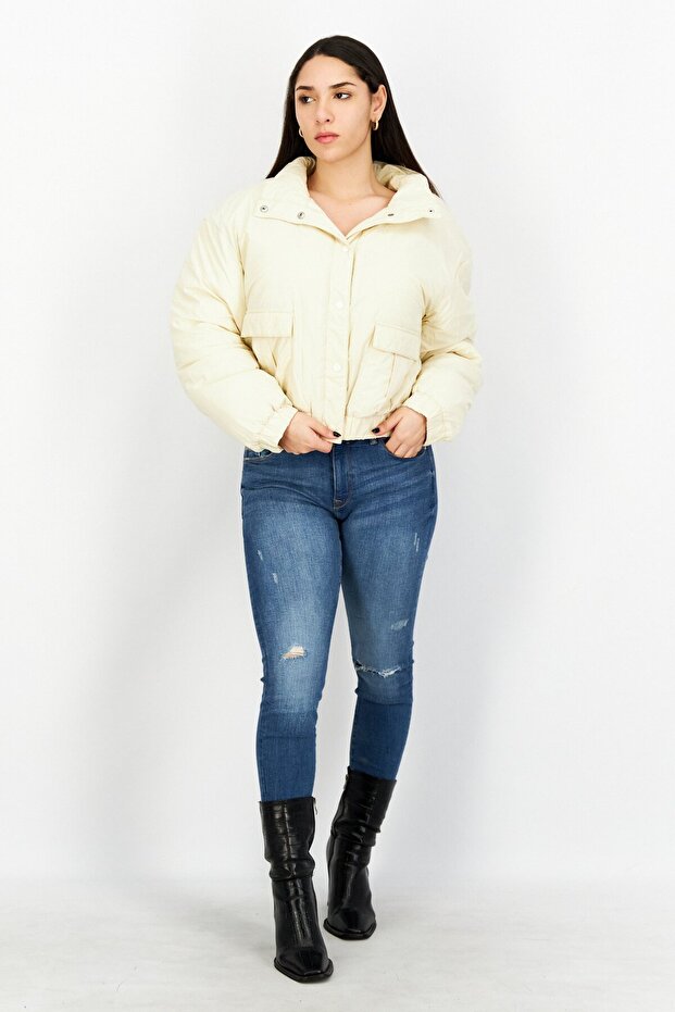 جاكيت بومبر نسائي سادة، كريمي - 3