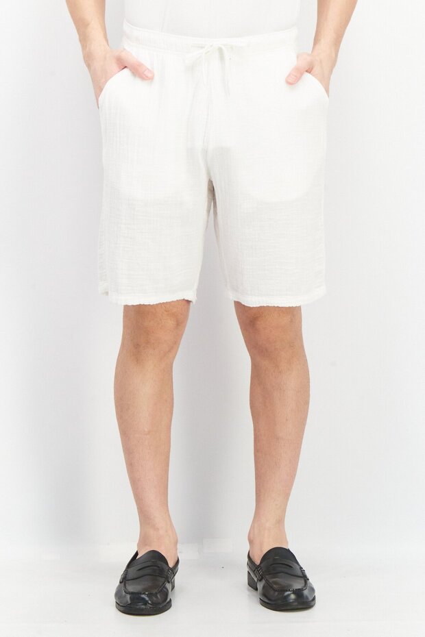 Men Regular Fit Solid Basic Shorts, White - 1