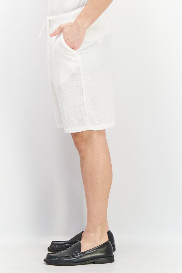 Men Regular Fit Solid Basic Shorts, White - 2