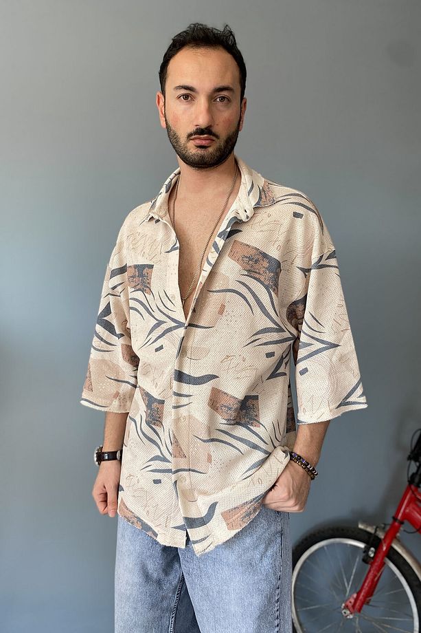 Oversize Fakir Kol Jakarlı Gömlek - 1