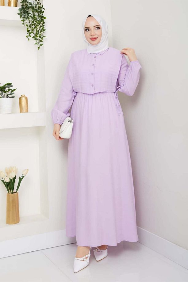 Yelekli Elbise Lila 4735 - 4