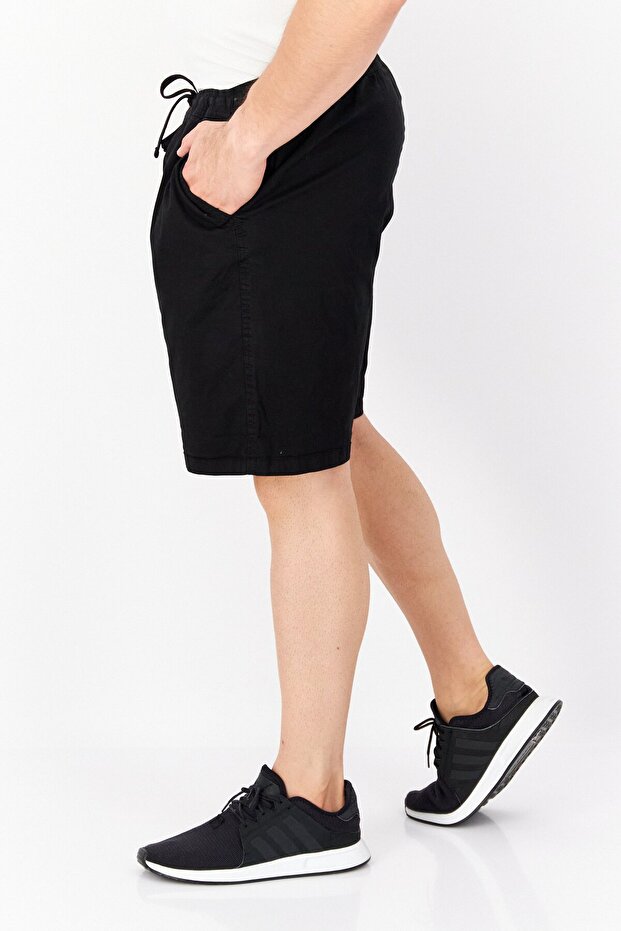 Men Regular Fit Solid Drawstring Basic Shorts, Black - 4