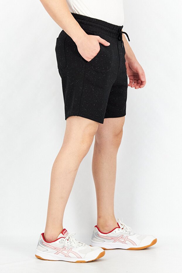 Men Microdot Print Drawstring Basic Short, Black - 2