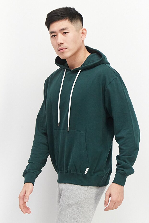 سويت شيرت رجالي سادة بغطاء للرأس، أخضر - 2