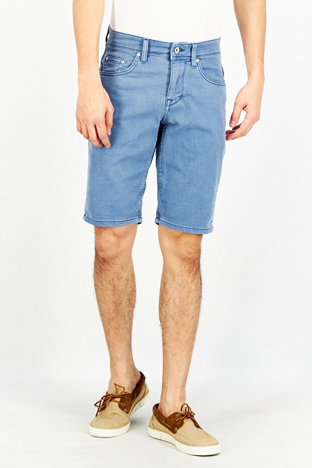 شورت جينز رجالي بقصّة عادية وقابل للتمدد، أزرق - 1