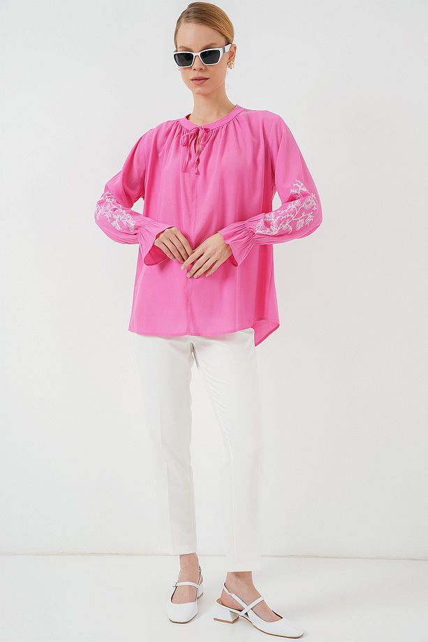 Kadın Nakışlı Örme Bluz 941 - Pembe - 2