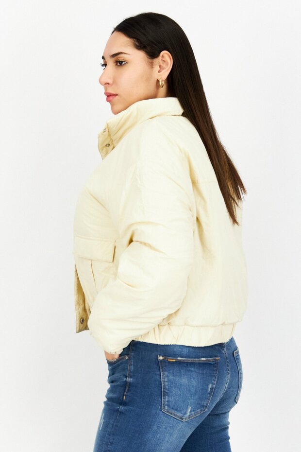 جاكيت بومبر نسائي سادة، كريمي - 2