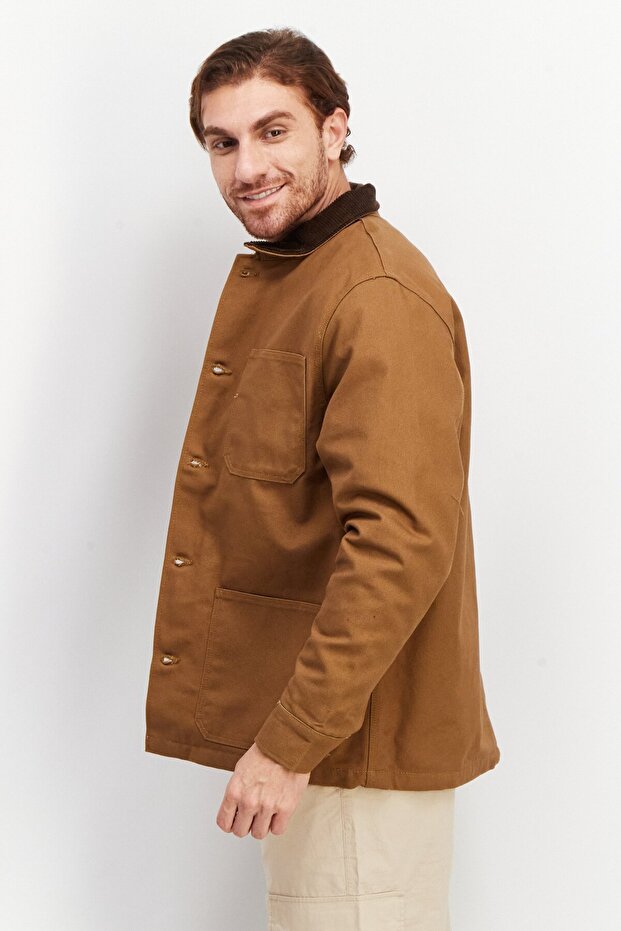 Men Solid Long Sleeves Parks Jacket, Brown - 2
