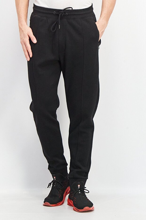 بنطال رياضي رجالي بقصّة عادية ورباط، أسود - 1