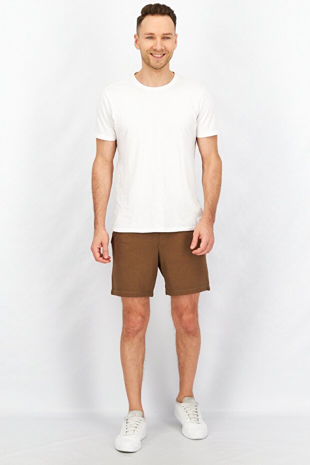 شورت رجالي سادة بقصّة عادية، لون كاكي - 4