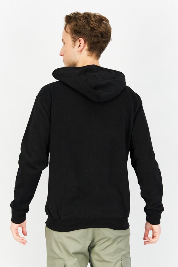 Men Solid Hooded Sweatshirt, Black - 3