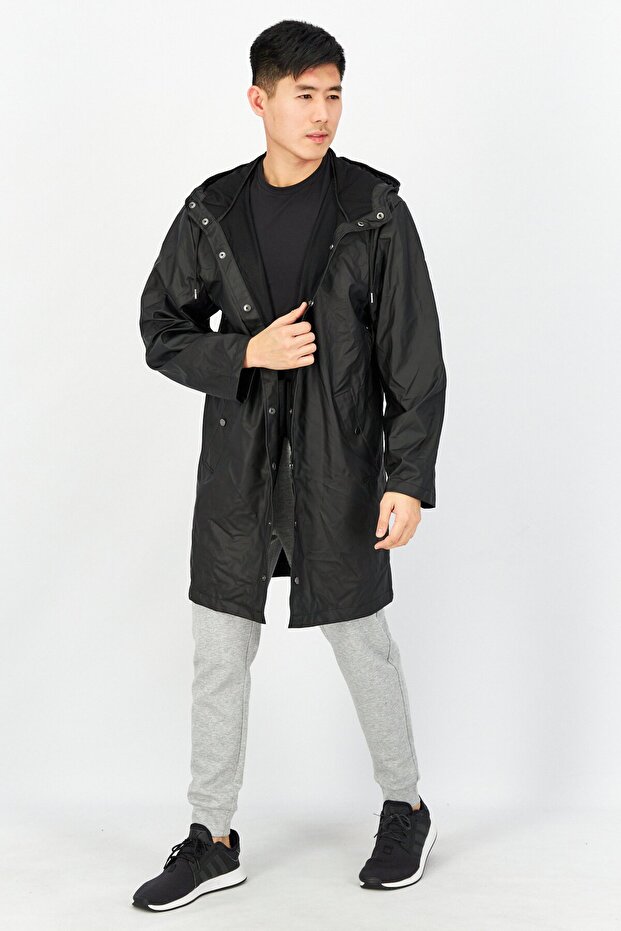 Men Solid Parka Jackets, Black - 1