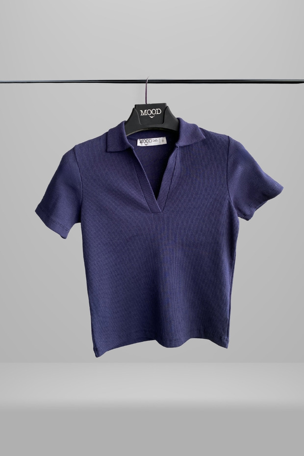 Women's Polo Neck Ribbed Camisole Short Sleeve T-Shirt