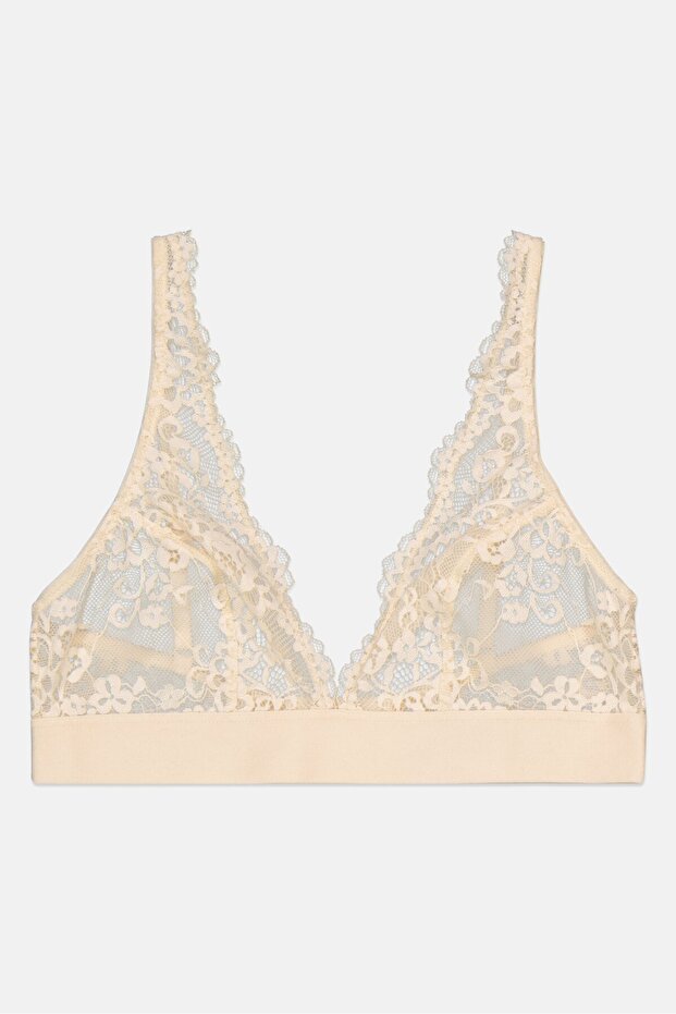 Women Non Padded Solid Lace Bra, Light Yellow